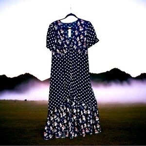 Soncy Maxi Dress Women's Size 10 Mixed Print Polka Dots Floral Dark Whimsigoth